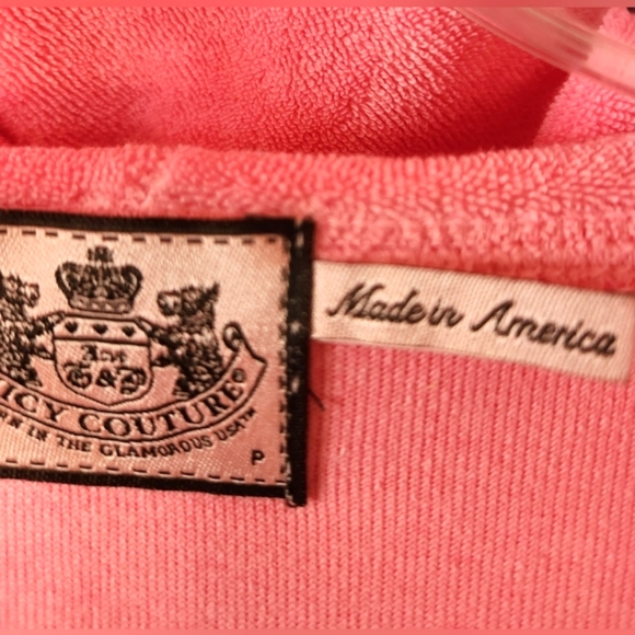 Y2K JUICY COUTURE Terry Cloth Salmon Pink Hood PLUNGE Dingleballs Mini Dress P/S - Picture 2 of 12